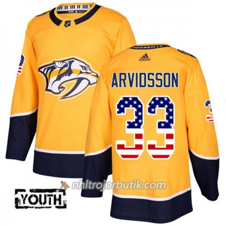 Barn Ishockey Nashville Predators Tröja Viktor Arvidsson 33 Adidas 2017-2018 Guld USA Flag Fashion Authentic